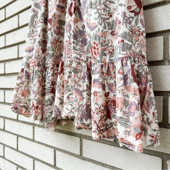 Love The Label Boho Puff Sleeve Floral Mini Dress Sz L | 100% Cotton Tie Back - Picture 4 of 10